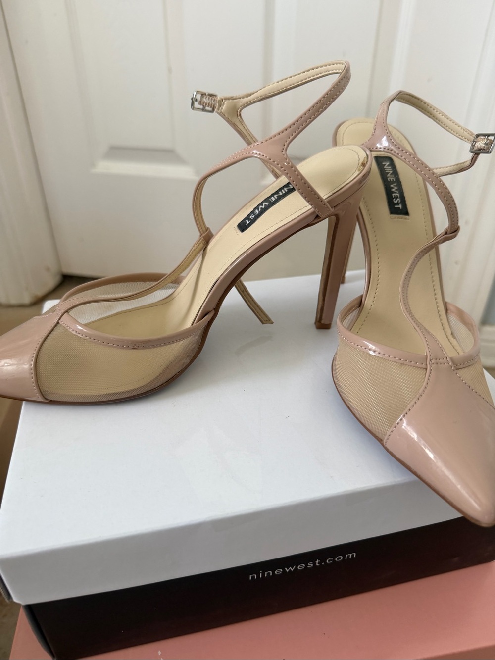 Nine West Blush Patent Mesh Pointed-Toe Stiletto Heels